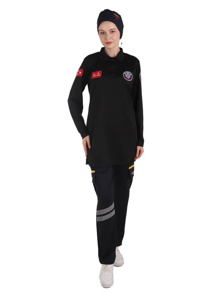 Yeni Paramedik Siyah Comfort Tunik (Fileli)