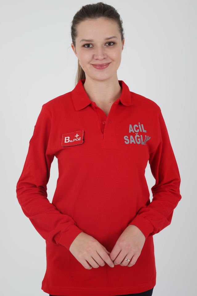 Acil Sağlık Kırmızı Uzun Kollu Lacost T-shirt (Unisex)