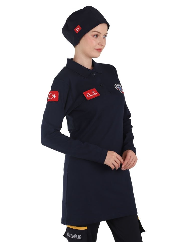 Yeni Paramedik Lacivert Polo Yaka Penye Tunik T-shirt