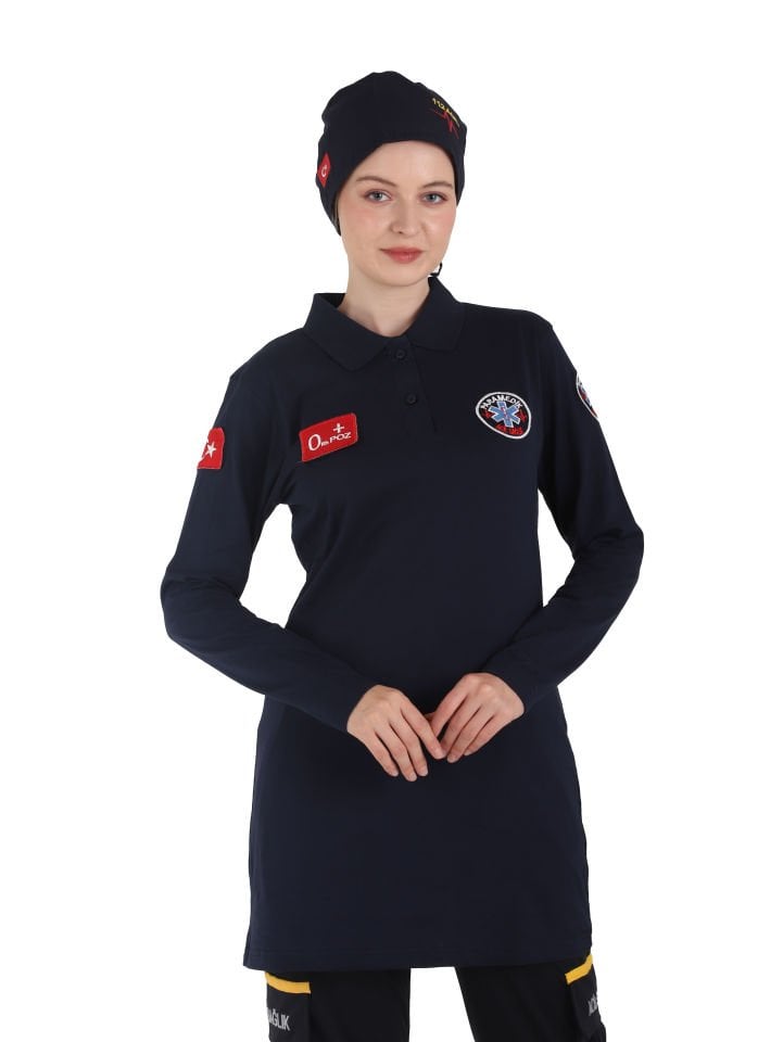 Yeni Paramedik Lacivert Polo Yaka Penye Tunik T-shirt