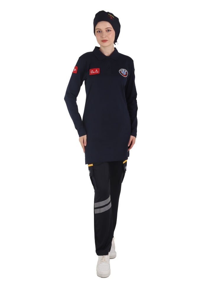 Yeni Paramedik Lacivert Polo Yaka Penye Tunik T-shirt