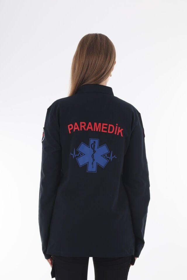 Paramedik Lacivert Penye Polo Yaka Uzun Kollu T-shirt (Unisex)