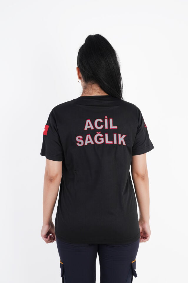 Ritimli Acil Sağlık Siyah Penye Kısa Kol (Unisex)