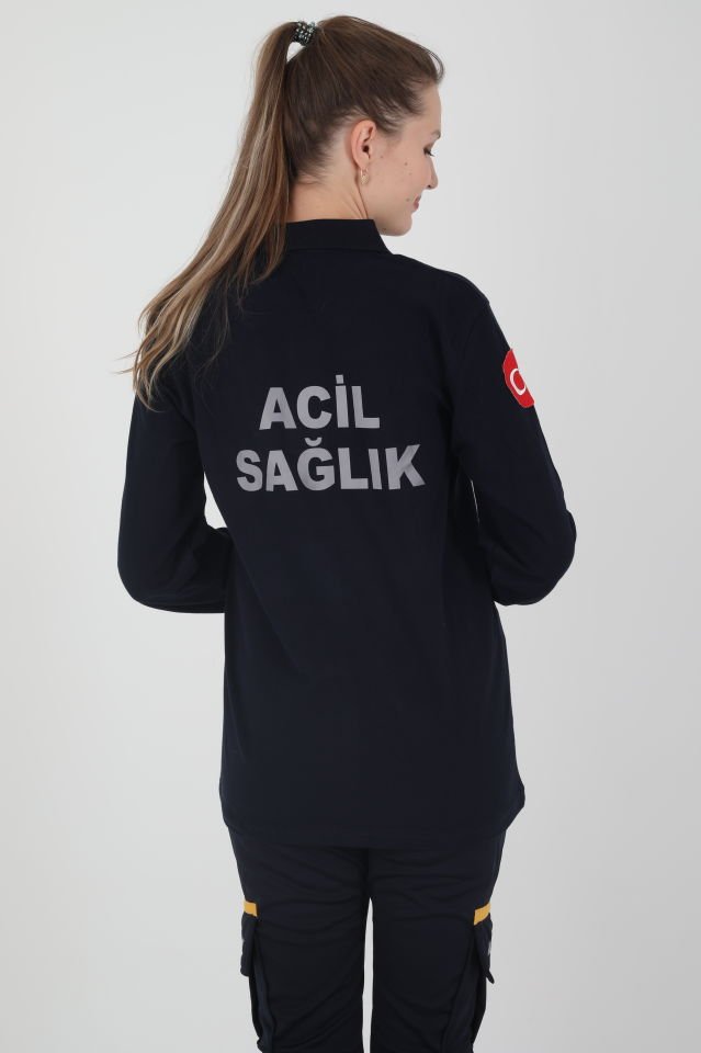 Acil Sağlık Lacivert Uzun Kollu Lacost T-shirt (Unisex)
