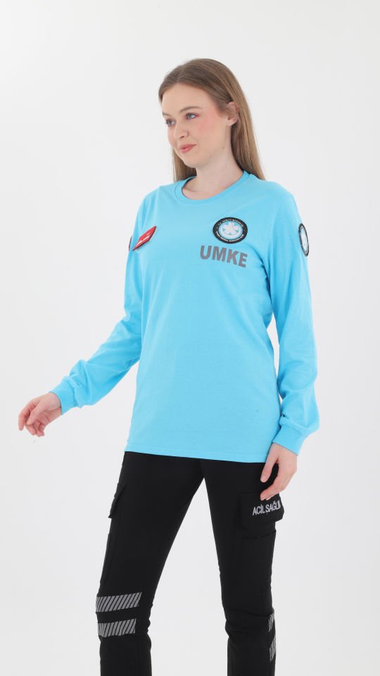 Yeni UMKE Turkuaz Penye Uzun Kol T-shirt (Unisex)