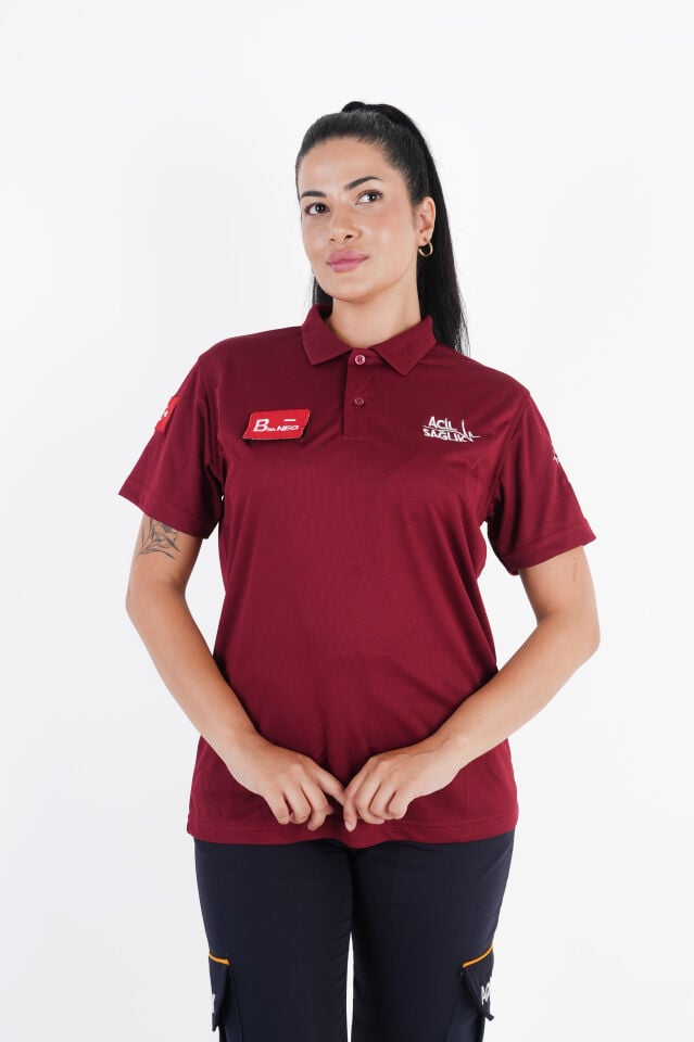 Ritimli Acil Sağlık Bordo Comfort Polo Yaka (Unisex-Fileli)