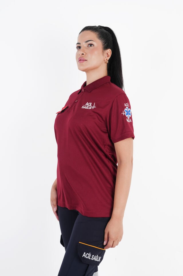 Ritimli Acil Sağlık Bordo Comfort Polo Yaka (Unisex-Fileli)