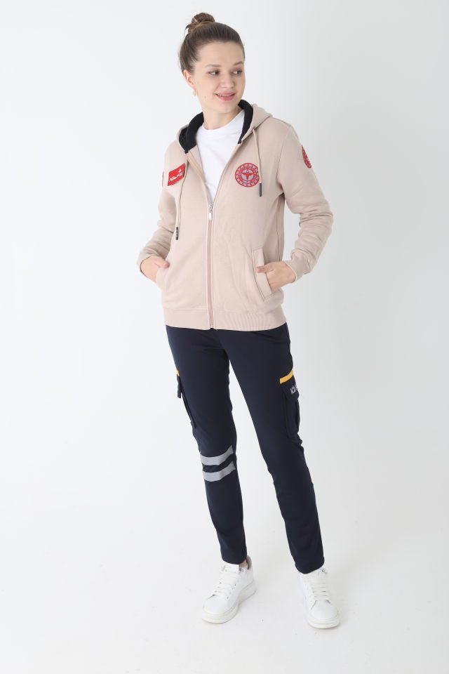 Yeni 112 Acil Sağlık Bej Rengi Kapşonlu Polar (Unisex)