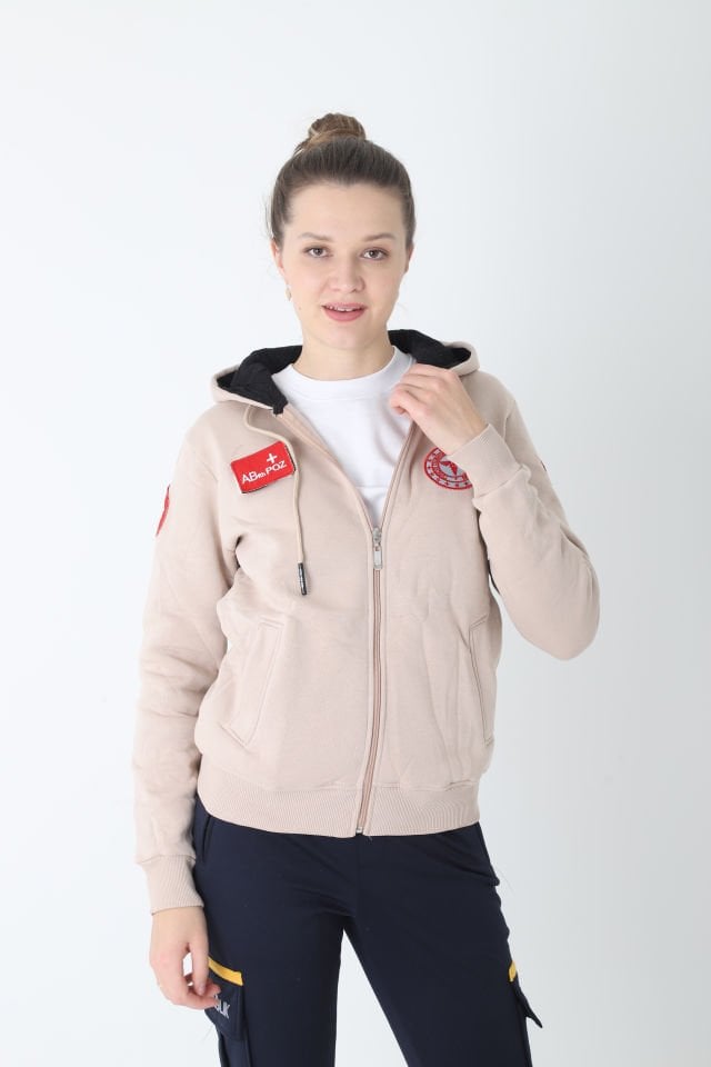 Yeni 112 Acil Sağlık Bej Rengi Kapşonlu Polar (Unisex)