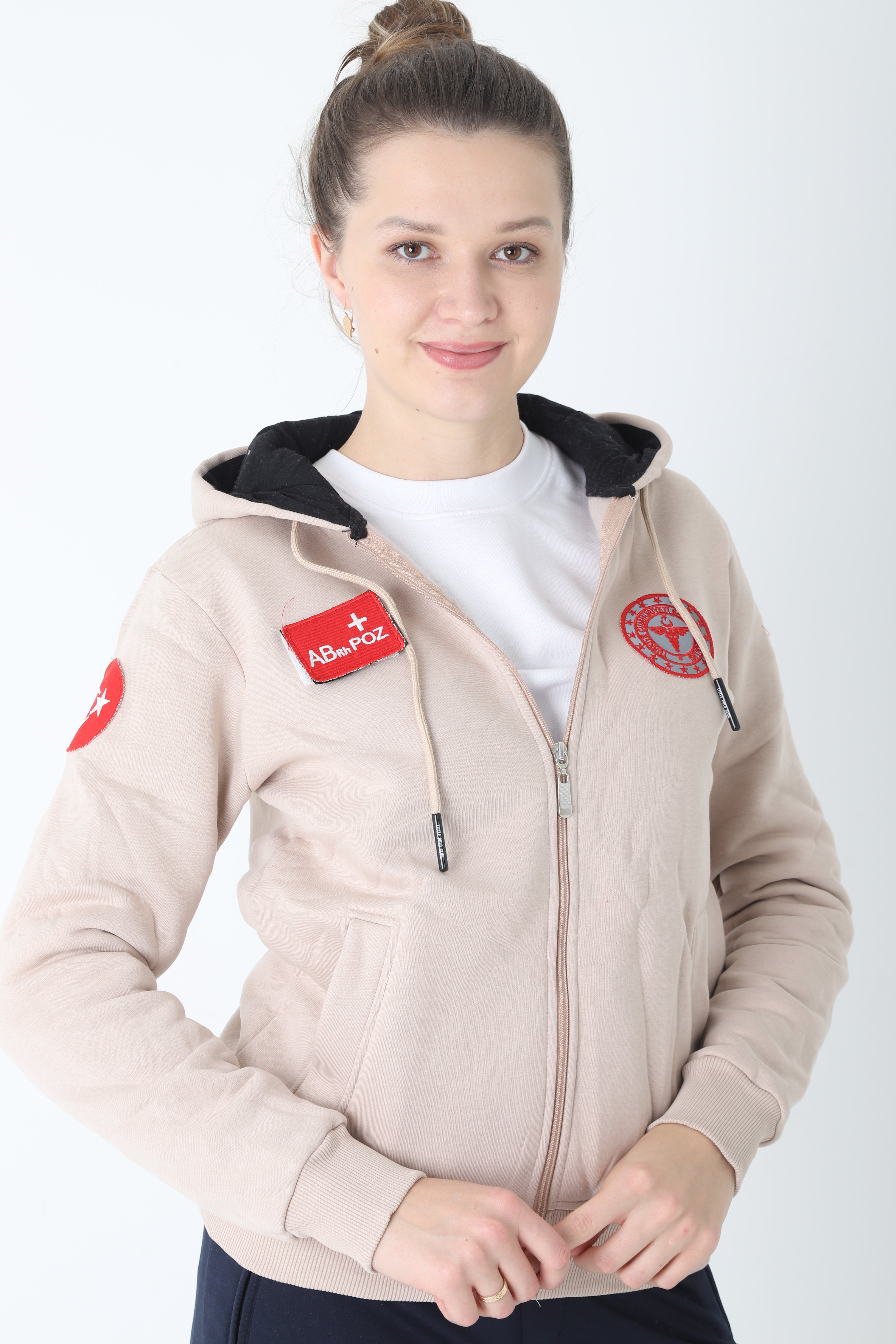 Yeni 112 Acil Sağlık Bej Rengi Kapşonlu Polar (Unisex)