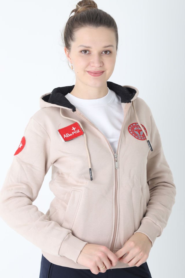 Yeni 112 Acil Sağlık Bej Rengi Kapşonlu Polar (Unisex)