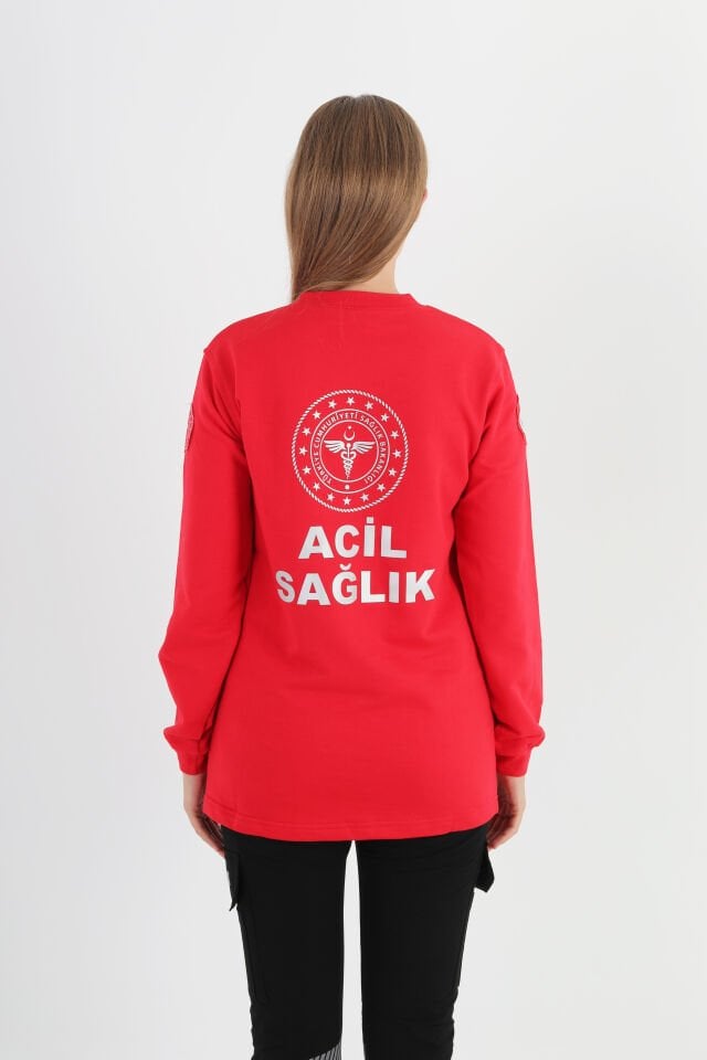 Yeni Sıfır Yaka 112 Acil Sağlık Kırmızı Swit (Unisex)