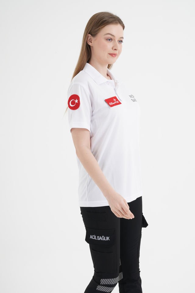 Acil Sağlık Comfort Polo Yaka T-shirt (Unisex-Fileli Kumaş) 3XL-54/56 Beden - Beyaz