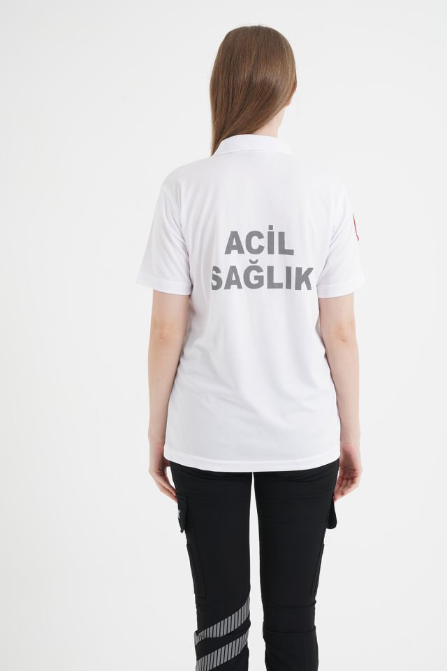 Acil Sağlık Comfort Polo Yaka T-shirt (Unisex-Fileli Kumaş) 3XL-54/56 Beden - Beyaz