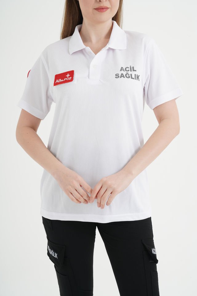 Acil Sağlık Comfort Polo Yaka T-shirt (Unisex-Fileli Kumaş) 3XL-54/56 Beden - Beyaz