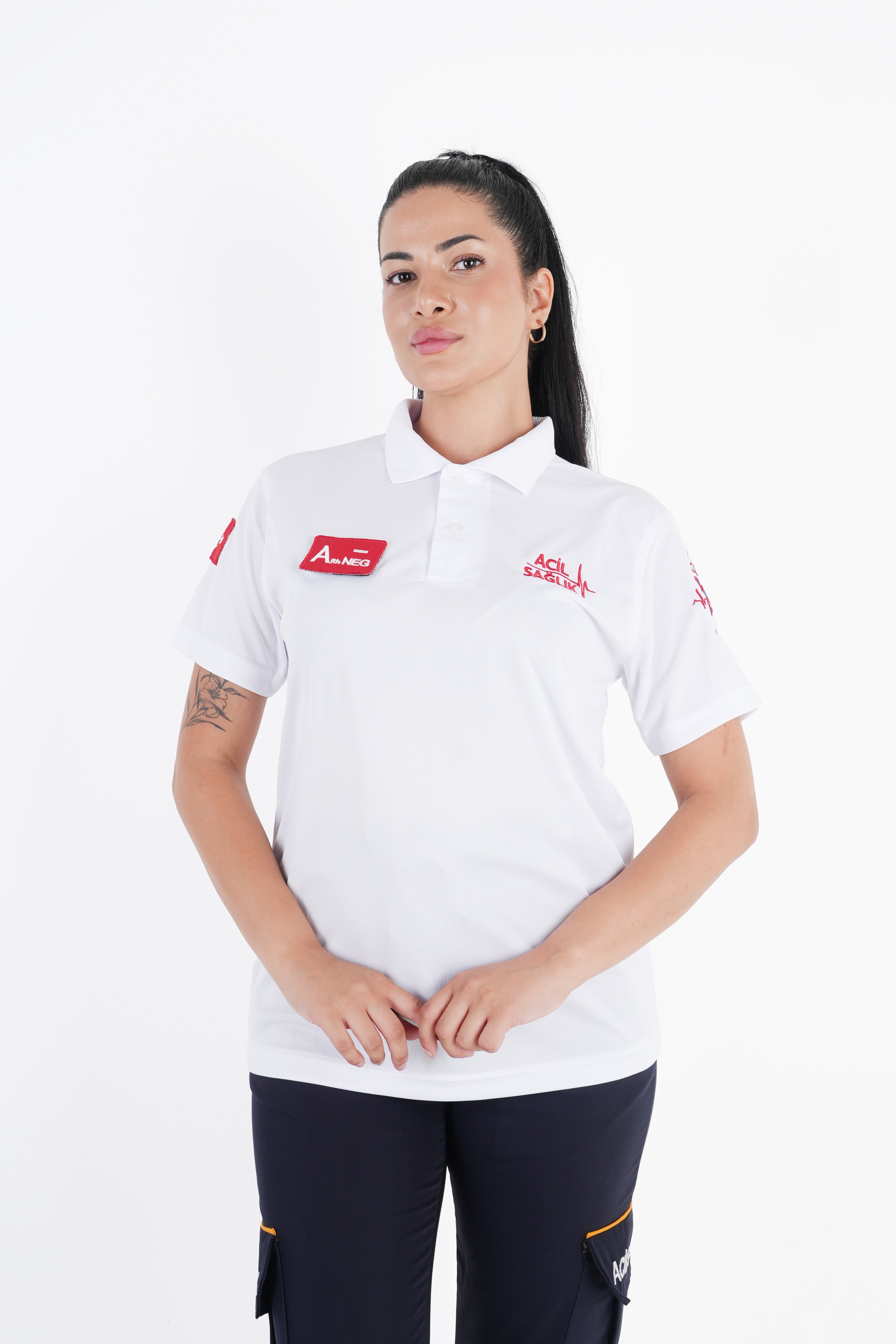 Ritimli Acil Sağlık Beyaz Comfort Polo Yaka (Unisex-Fileli)