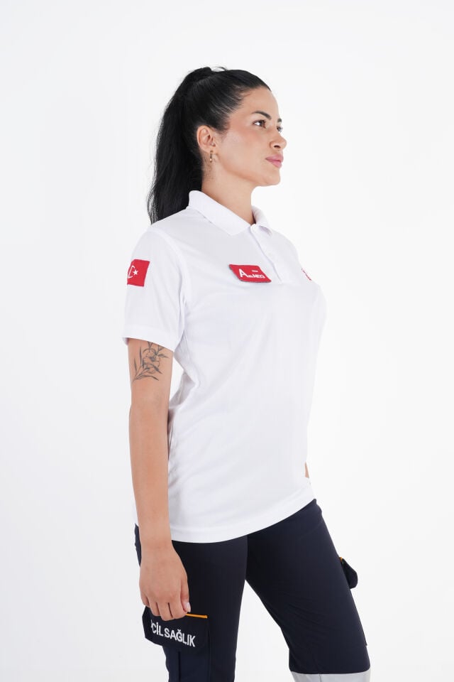 Ritimli Acil Sağlık Beyaz Comfort Polo Yaka (Unisex-Fileli)