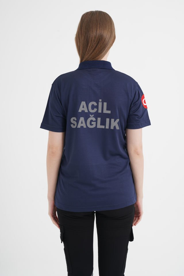 Acil Sağlık Comfort Polo Yaka T-shirt (Unisex-Fileli Kumaş) S-40 Beden - Füme