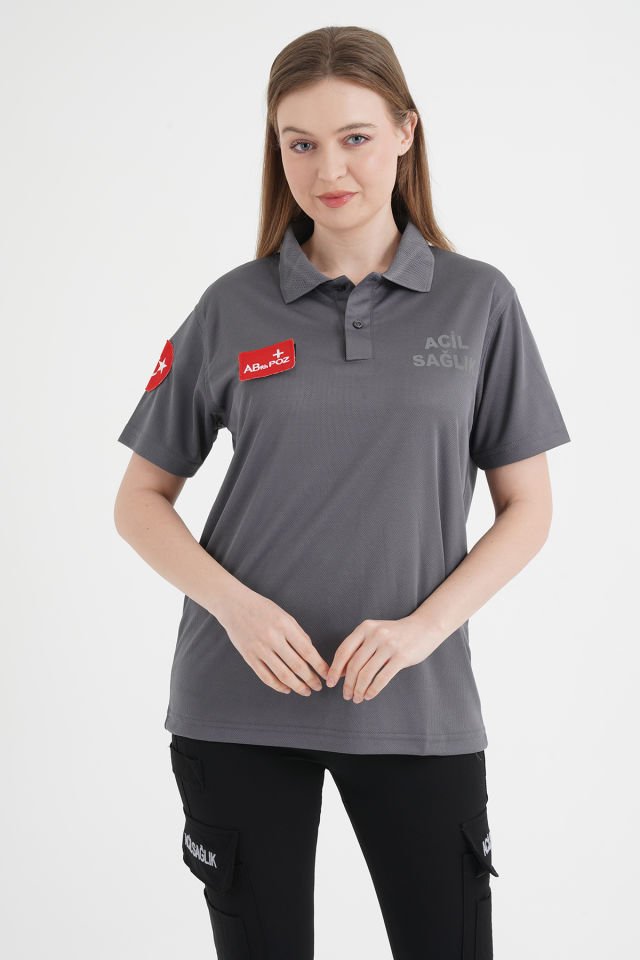 Acil Sağlık Comfort Polo Yaka T-shirt (Unisex-Fileli Kumaş) M-42 Beden - Füme