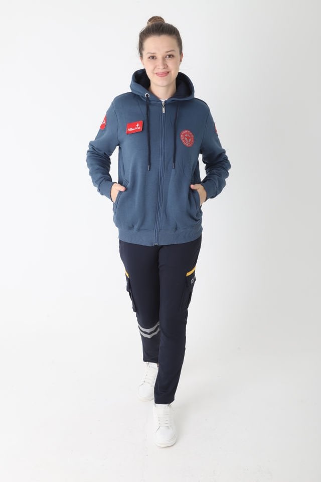 Yeni 112 Acil Sağlık İndigo Mavisi Kapşonlu Polar (Unisex)