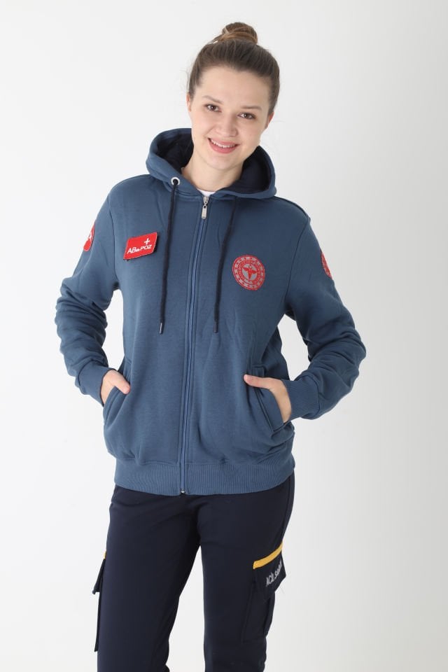 Yeni 112 Acil Sağlık İndigo Mavisi Kapşonlu Polar (Unisex)