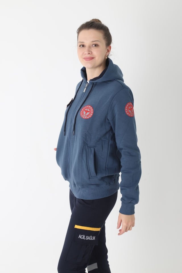 Yeni 112 Acil Sağlık İndigo Mavisi Kapşonlu Polar (Unisex)