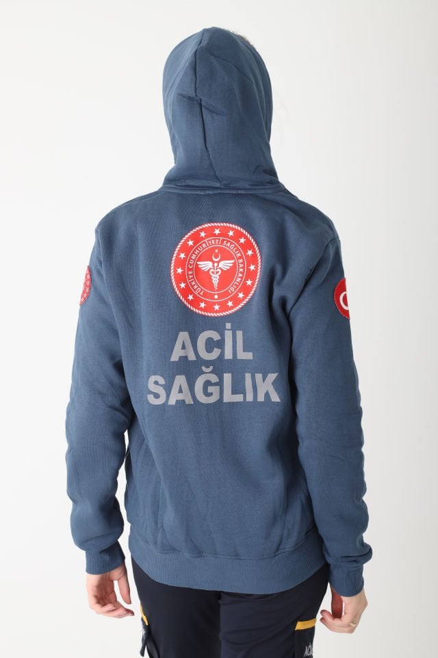 Yeni 112 Acil Sağlık İndigo Mavisi Kapşonlu Polar (Unisex)