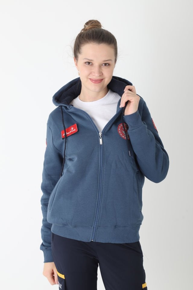 Yeni 112 Acil Sağlık İndigo Mavisi Kapşonlu Polar (Unisex)