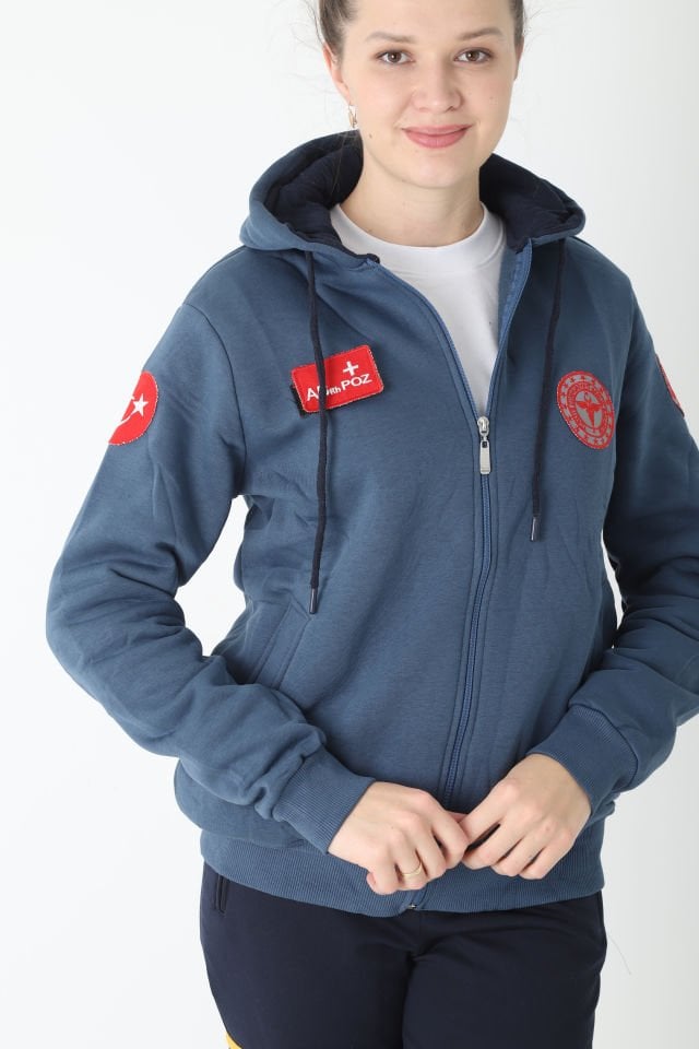 Yeni 112 Acil Sağlık İndigo Mavisi Kapşonlu Polar (Unisex)