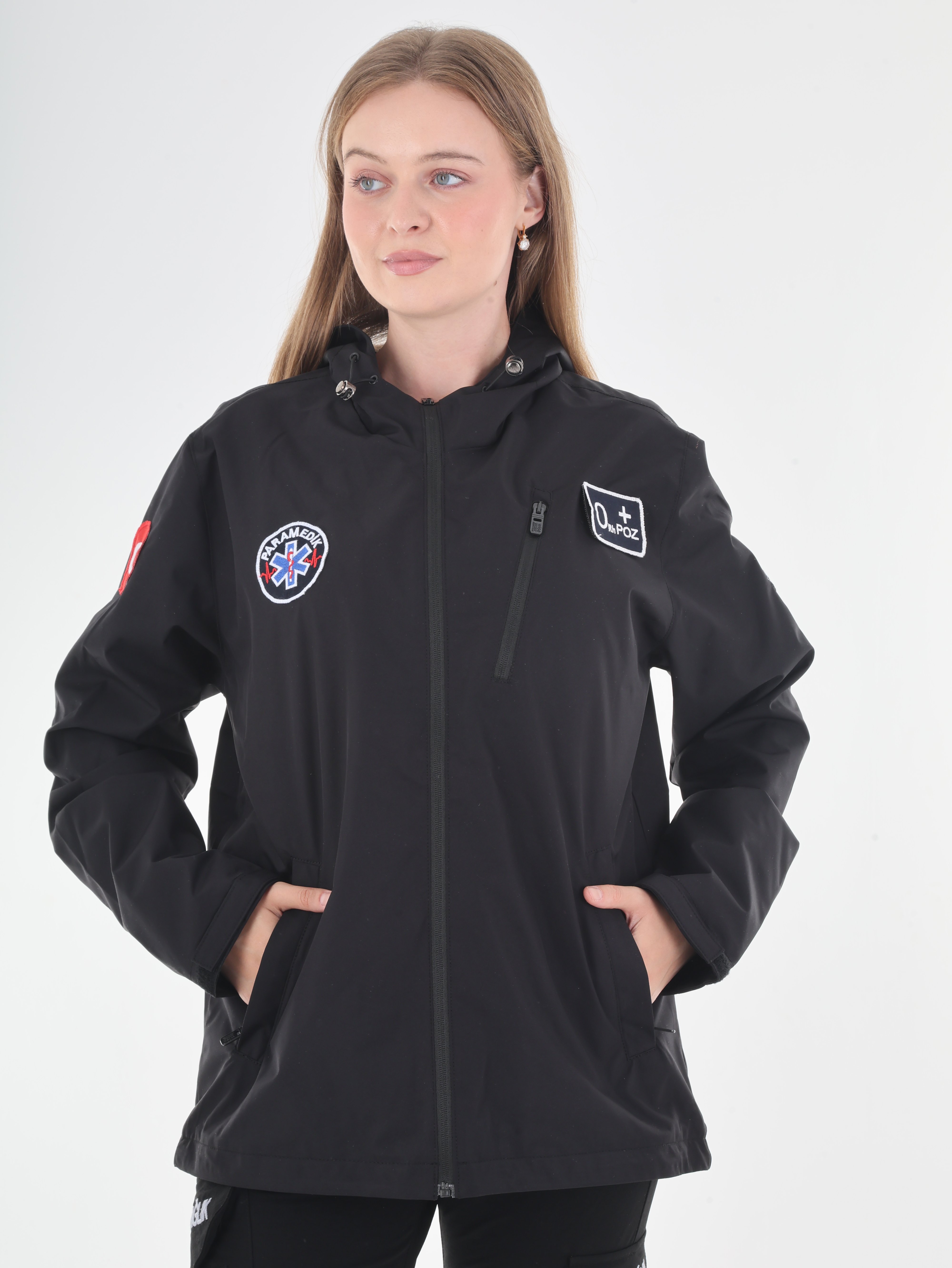 Paramedik Siyah Mevsimlik Kapşonlu Mont (Unisex)