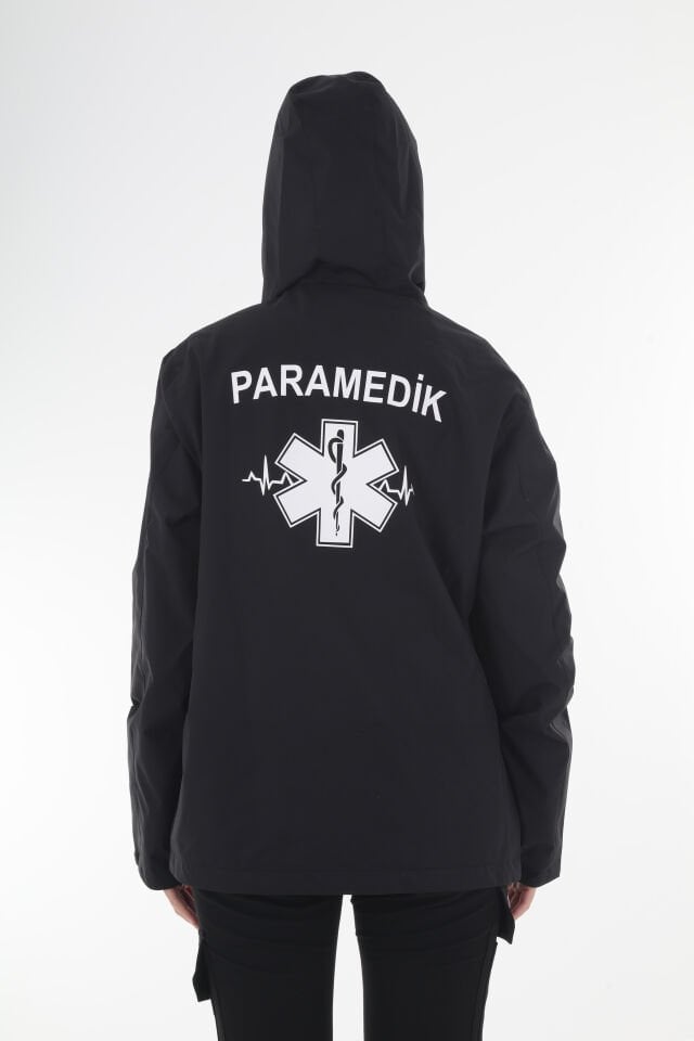 Paramedik Siyah Mevsimlik Kapşonlu Mont (Unisex)