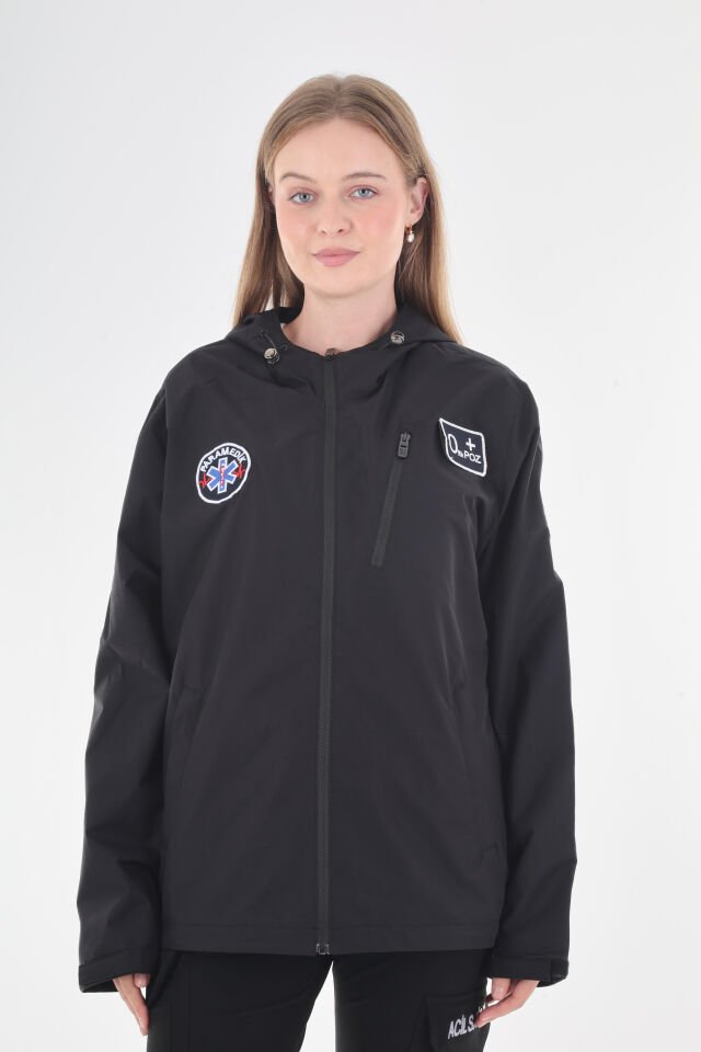 Paramedik Siyah Mevsimlik Kapşonlu Mont (Unisex)