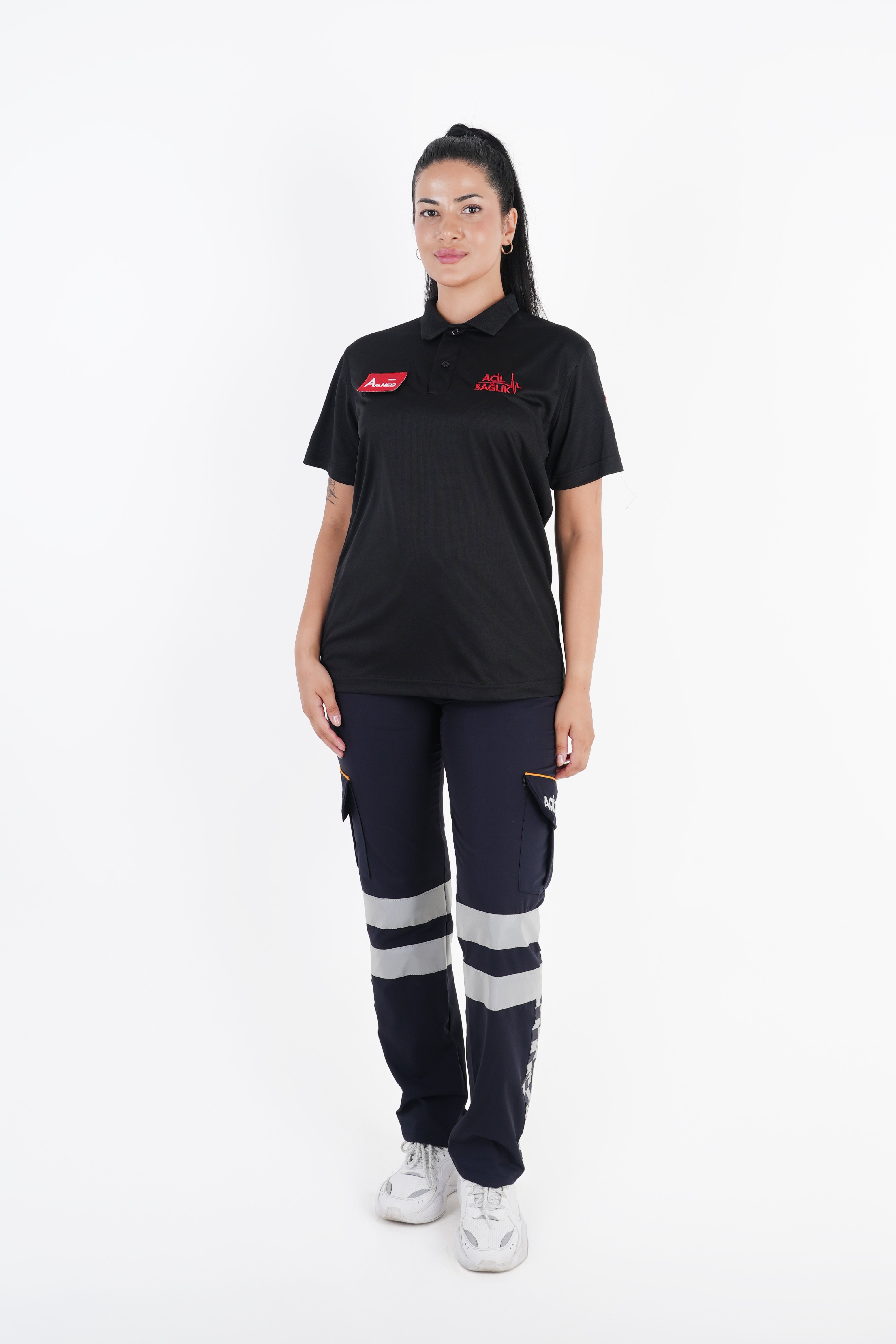 Ritimli Acil Sağlık Siyah Comfort Polo Yaka T-shirt (Unisex)