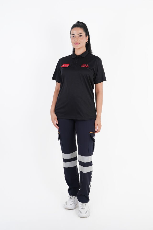 Ritimli Acil Sağlık Siyah Comfort Polo Yaka T-shirt (Unisex)