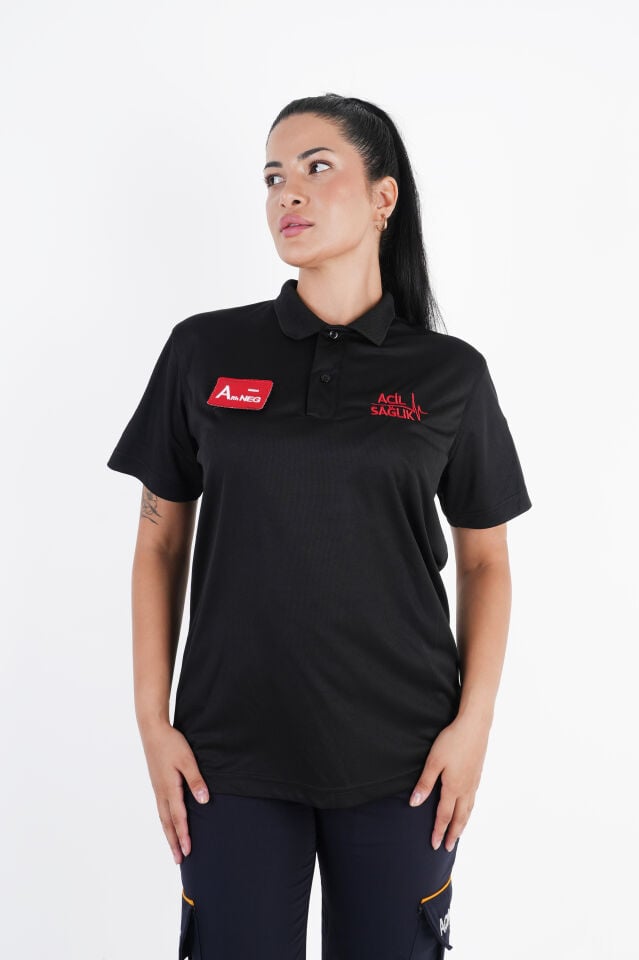 Ritimli Acil Sağlık Siyah Comfort Polo Yaka T-shirt (Unisex)