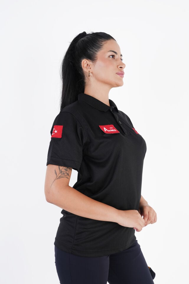 Ritimli Acil Sağlık Siyah Comfort Polo Yaka T-shirt (Unisex)