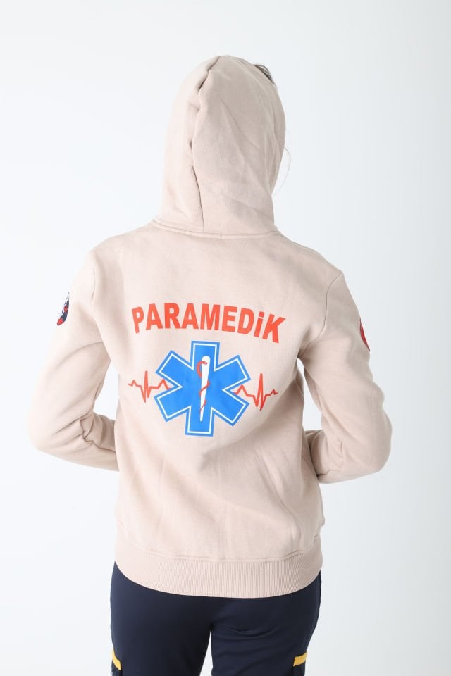 Yeni Paramedik Bej Rengi Kapşonlu Polar (Unisex)