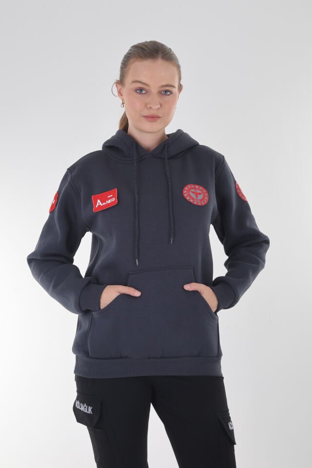 112 Acil Sağlık Antrasit Füme Kapşonlu Swit (Unisex)