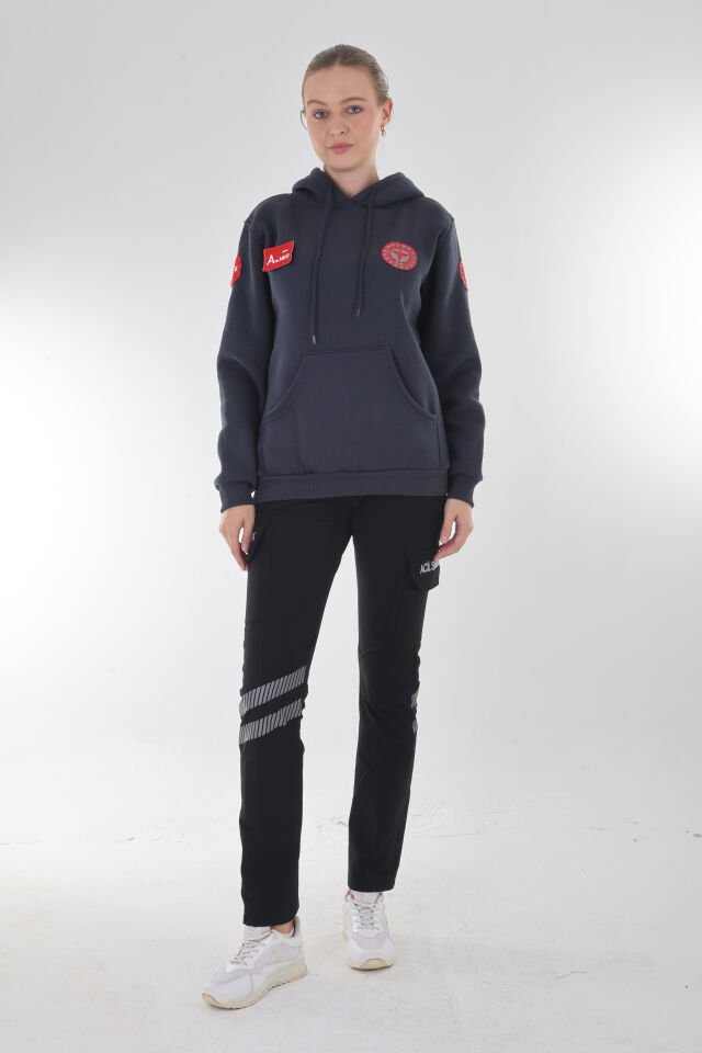 112 Acil Sağlık Antrasit Füme Kapşonlu Swit (Unisex)