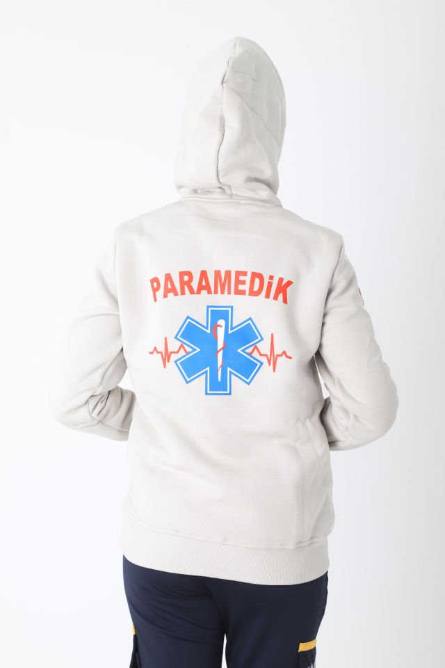 Yeni Paramedik Bej Rengi Kapşonlu Swit (Unisex)