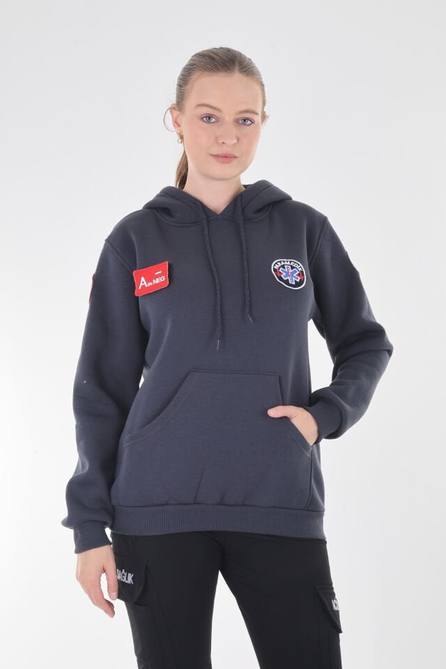Paramedik Füme Antrasit Kapşonlu Swit (Unisex)