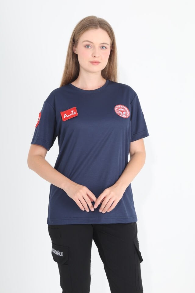 Yeni Sıfır Yaka 112 Acil Sağlık Lacivert Comfort T-shirt (Fileli-Unisex)