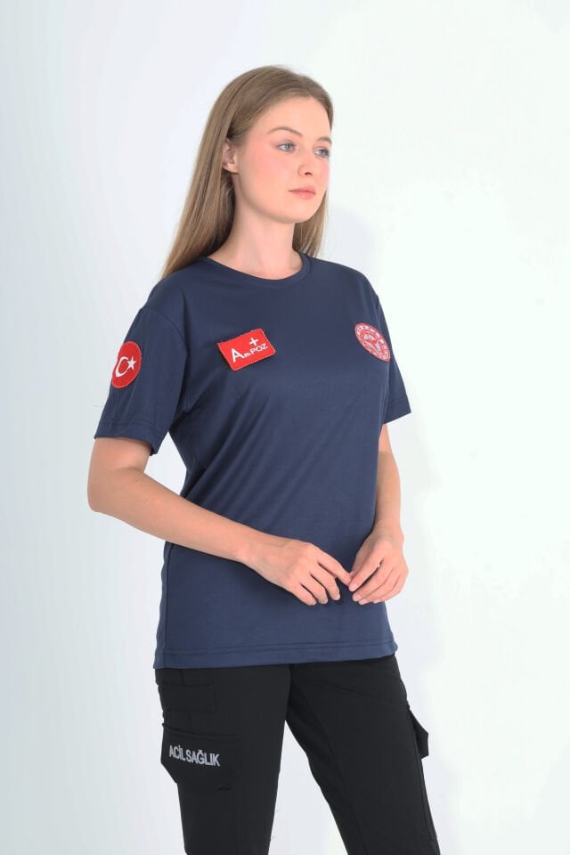 Yeni Sıfır Yaka 112 Acil Sağlık Lacivert Comfort T-shirt (Fileli-Unisex)