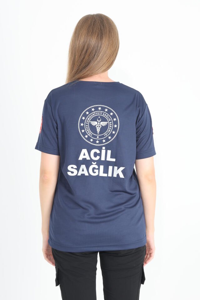 Yeni Sıfır Yaka 112 Acil Sağlık Lacivert Comfort T-shirt (Fileli-Unisex)