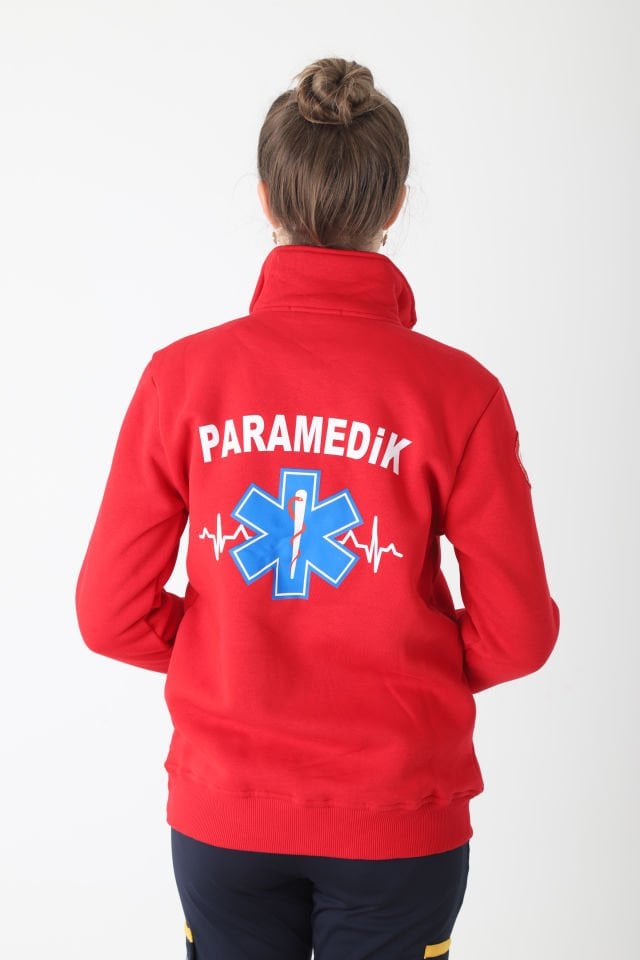 Yeni Paramedik Kırmızı Fermuarlı Swit (Unisex-3 İplik kumaş)