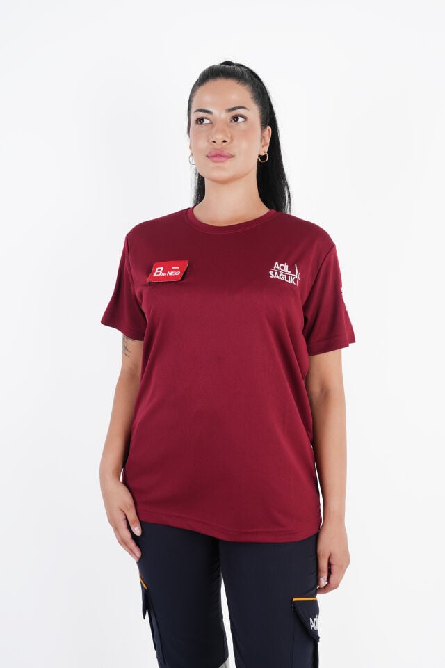 Ritimli Acil Sağlık Bordo Comfort Sıfır Yaka T-shirt (Unisex-Fileli)
