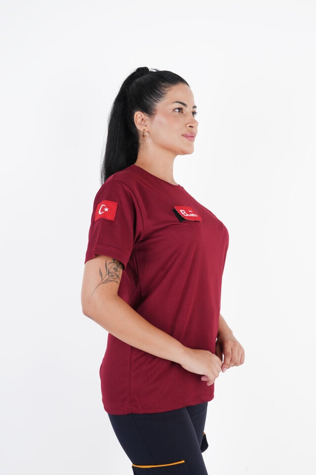 Ritimli Acil Sağlık Bordo Comfort Sıfır Yaka T-shirt (Unisex-Fileli)