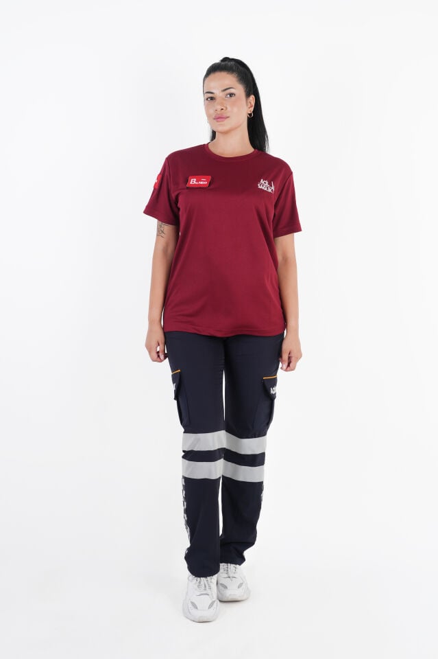 Ritimli Acil Sağlık Bordo Comfort Sıfır Yaka T-shirt (Unisex-Fileli)
