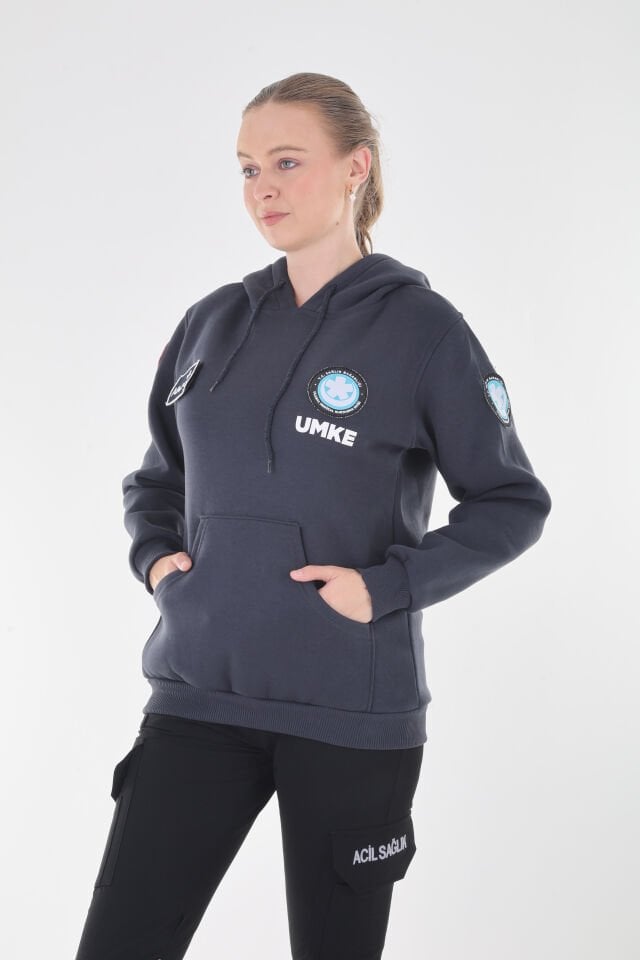 UMKE Antrasit Füme Kapşonlu Swit (Unisex)
