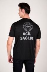 Sıfır Yaka 112 Acil Sağlık Siyah Comfort T-shirt (Fileli-Unisex)